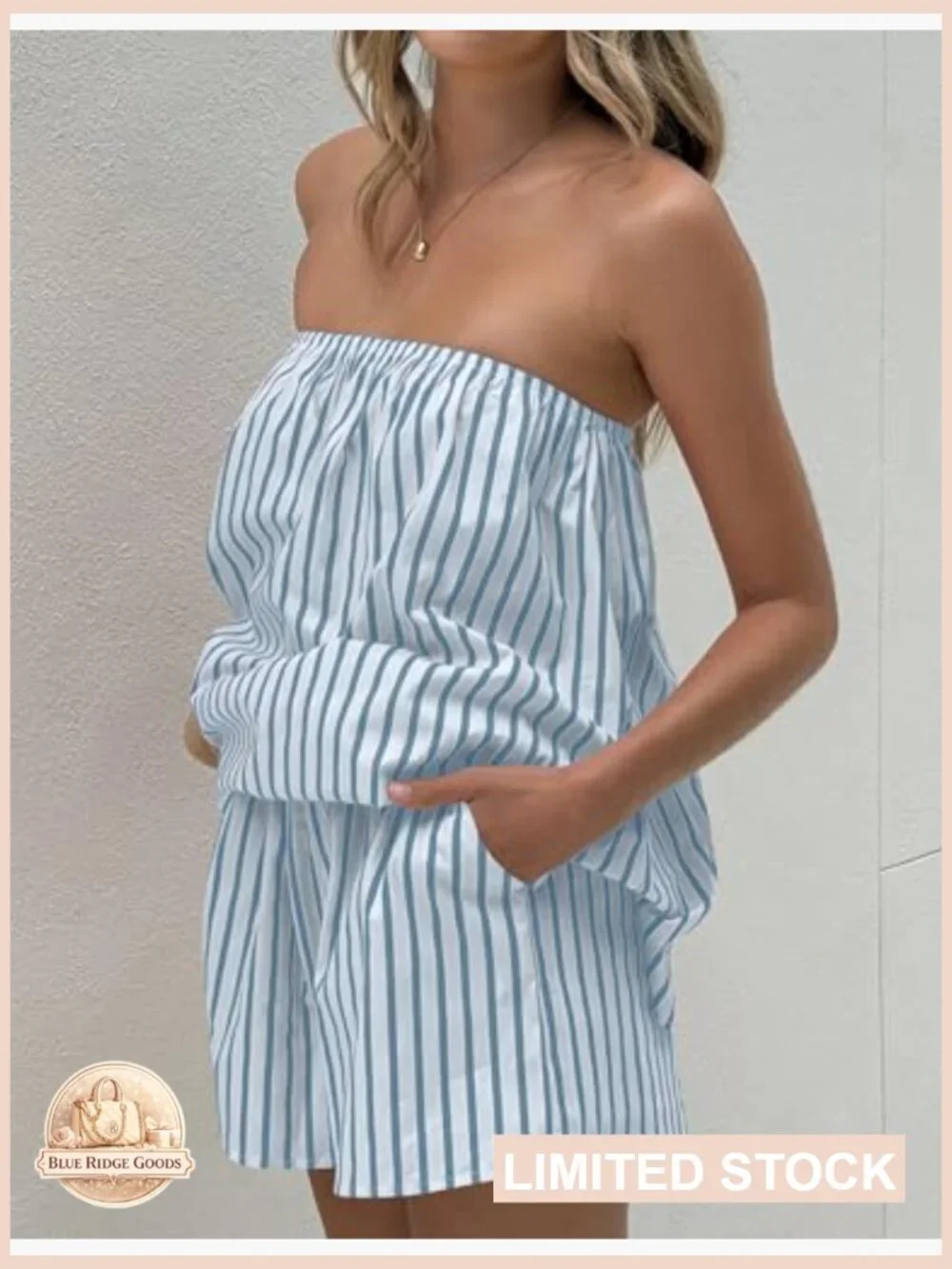 Two Piece Striped Shorts Set Strapless Tube Top Matching Y2K Backless Lounge